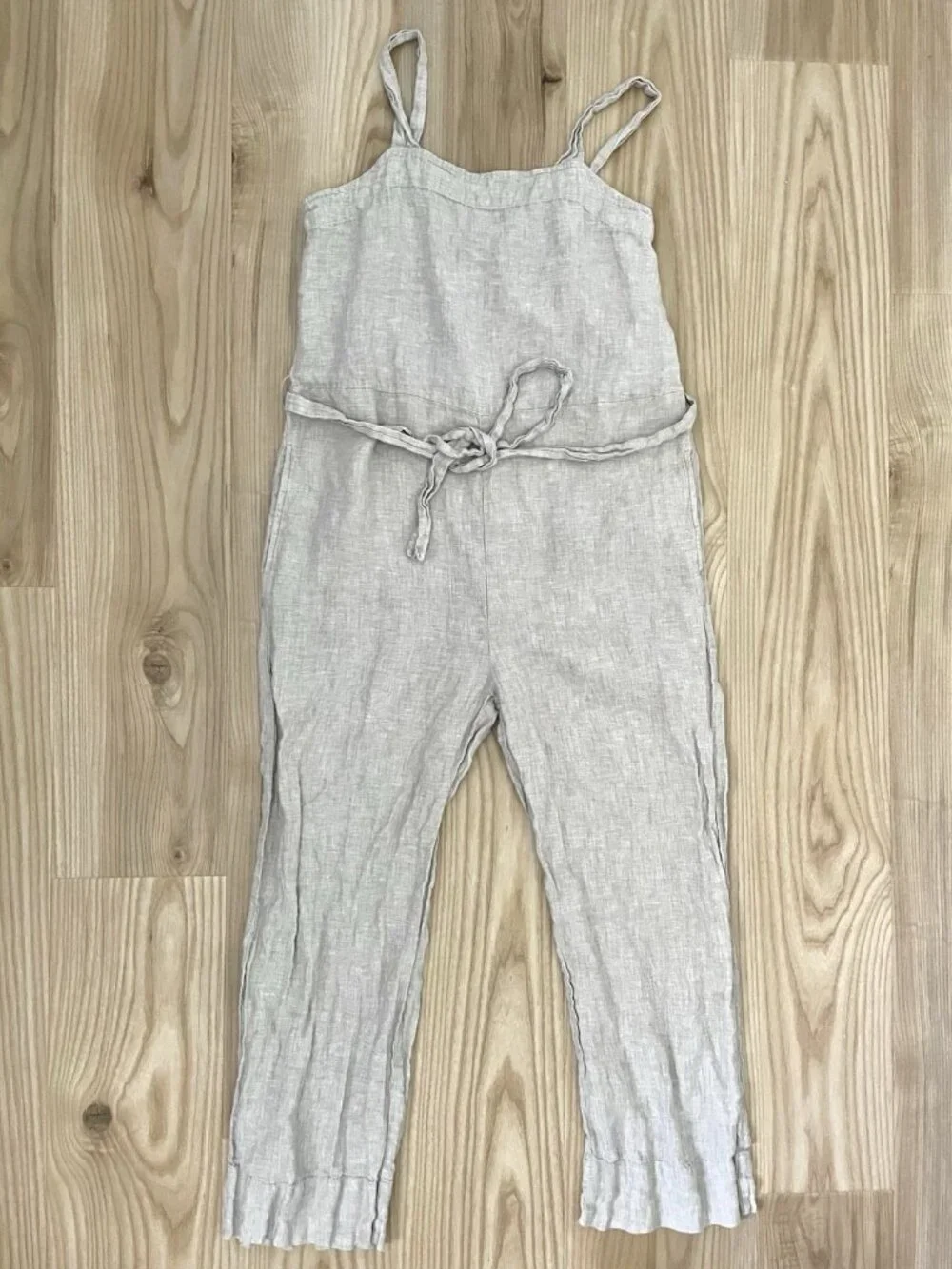 QUINCE 100% Linen Square Neck Jumpsuit Romper Natural Summer Coastal size Small